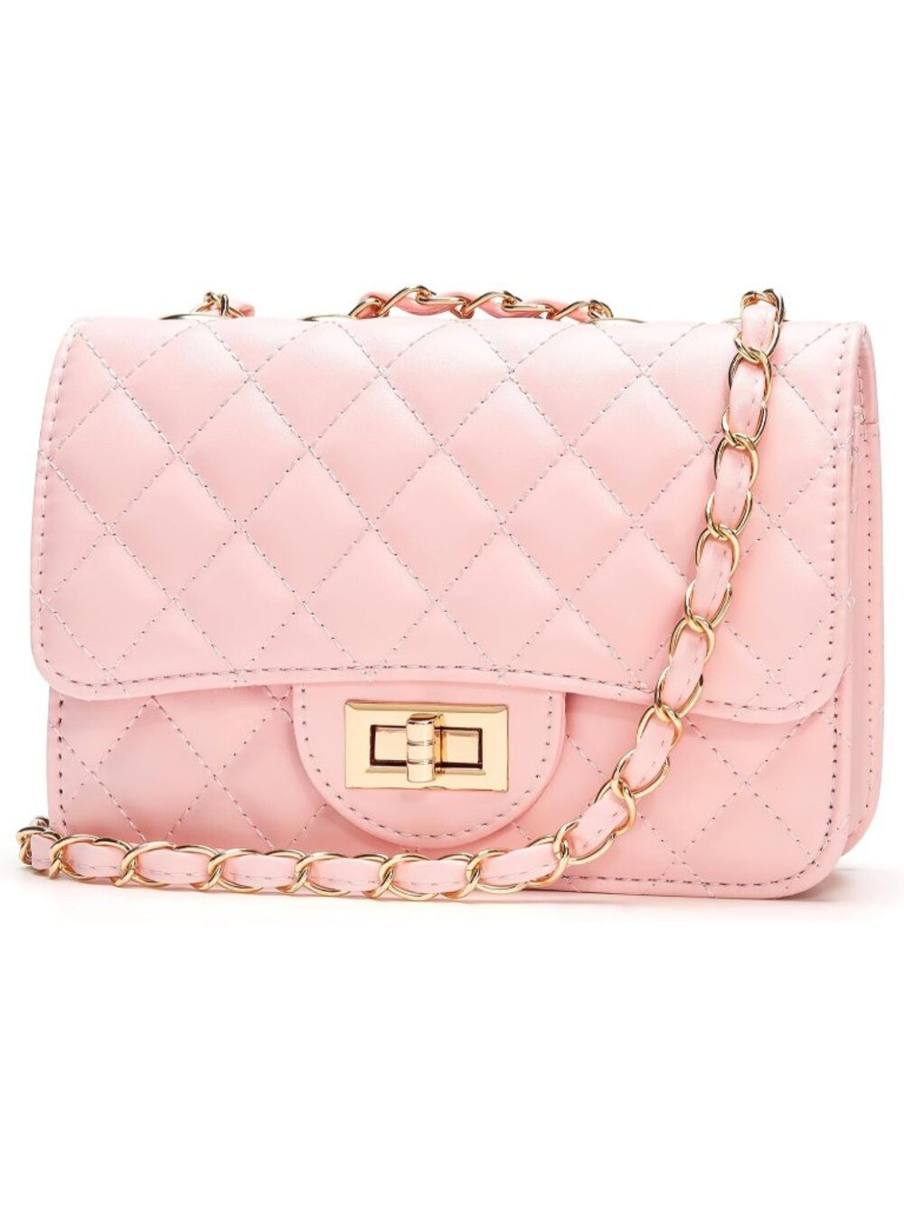 Women's Pink PU Leather Satchel Small Quilted Purse Chain Crossbody Bags